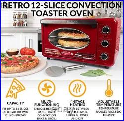 0.7 Cu Ft Retro 12 Slices Convection Toaster Oven Built In Timer Baking Pan Red