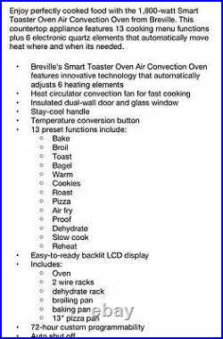 Breville the Smart Oven Air BOV900BSS Toaster Oven Brushed Stainless Steel