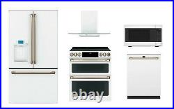 GE Café Matte White Kitchen Package with 30 Induction Double Oven Range