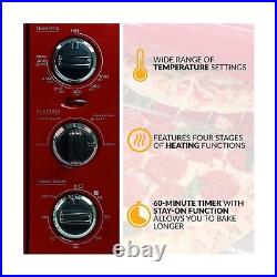 Nostalgia RTOV2RR Convection Toaster Oven Built In Timer Metallic Red New